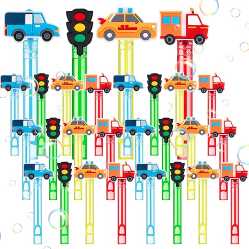 Rotatingpals 24 Pcs Transportation Bubble Wands Bulk Bubble Wands for Kid Bubbles Wand Toys Vehicle Themed Party Favors for Transportation Birthday Party Supplies, Goodie Bag Fillers, Classroom Prizes