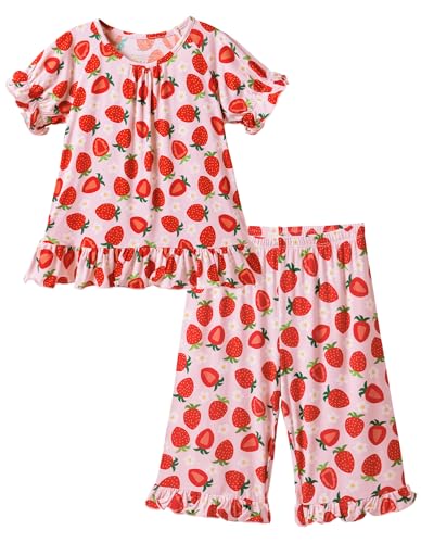 Little Girl Pajamas Set Kids Girls Short Sleeve Tops Capri Pants Sleepwear Loose Nightwear PJ Bamboo Viscose