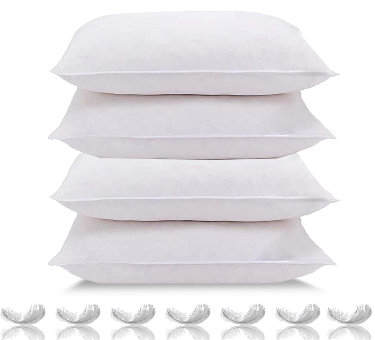 Linens World Luxury White Duck Feather & Down Pillows (4 Pack) – Hotel Quality Bed Pillows for Sleeping, Side & Back Sleepers, 1200 GSM Soft Support, Down-Proof Breathable Microfibre Cover