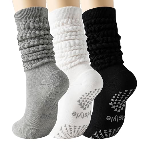 Hstyle Grip Pilates Socks for Women, Slouch Scrunch Yoga Barre Socks for Hospital Workout