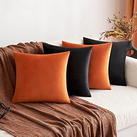 ANRODUO Pack of 4 Velvet Throw Pillow Covers Cushion Case Soft Decorative Solid Square Cozy Modern Home Decorations Pillowcase for Sofa Couch Bed Chair 18 x 18 Inch 45 x 45 cm Series Halloween Cover