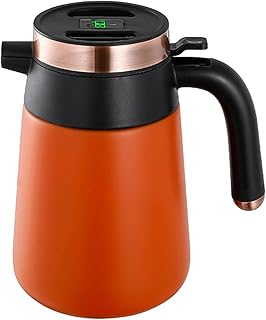 Izolowany dzbanek próżniowy, z inteligentnym wyświetlaczem temperatury, termiczna karafka na kawę, podwójny poziom stali nierdzewnej 18/10, antypoślizgowy spód, do gorącej i zimnej kawy herbaty (pomarańczowy, 1,6 l)