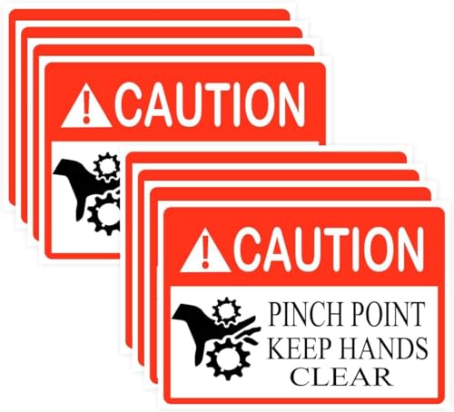 Caution Pinch Point Safety Labels Stickers, 3.5 ×5 Inch Adhesive Keep Hands Clear Labels Caution Danger Stickers for Machinery(10 Pcs)