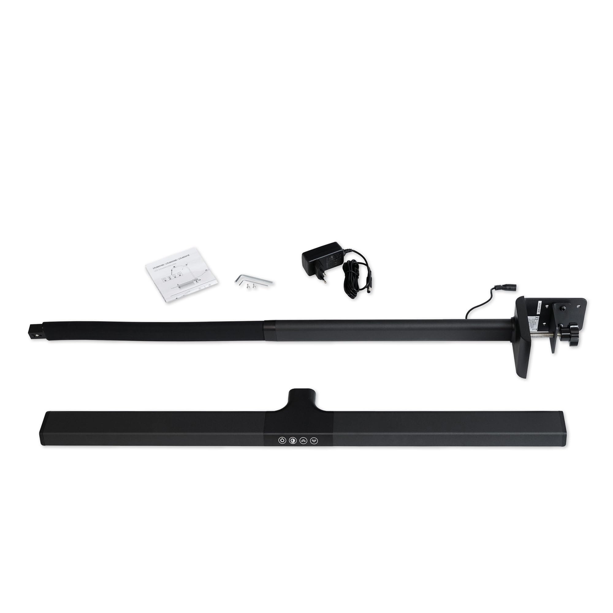 FeinTech Schreibtischlampe klemmbar 80 cm LED dimmbar Screenbar mit extra großer Leuchtfläche für ein schreibtischfüllendes Licht, LTL00321E Schwarz