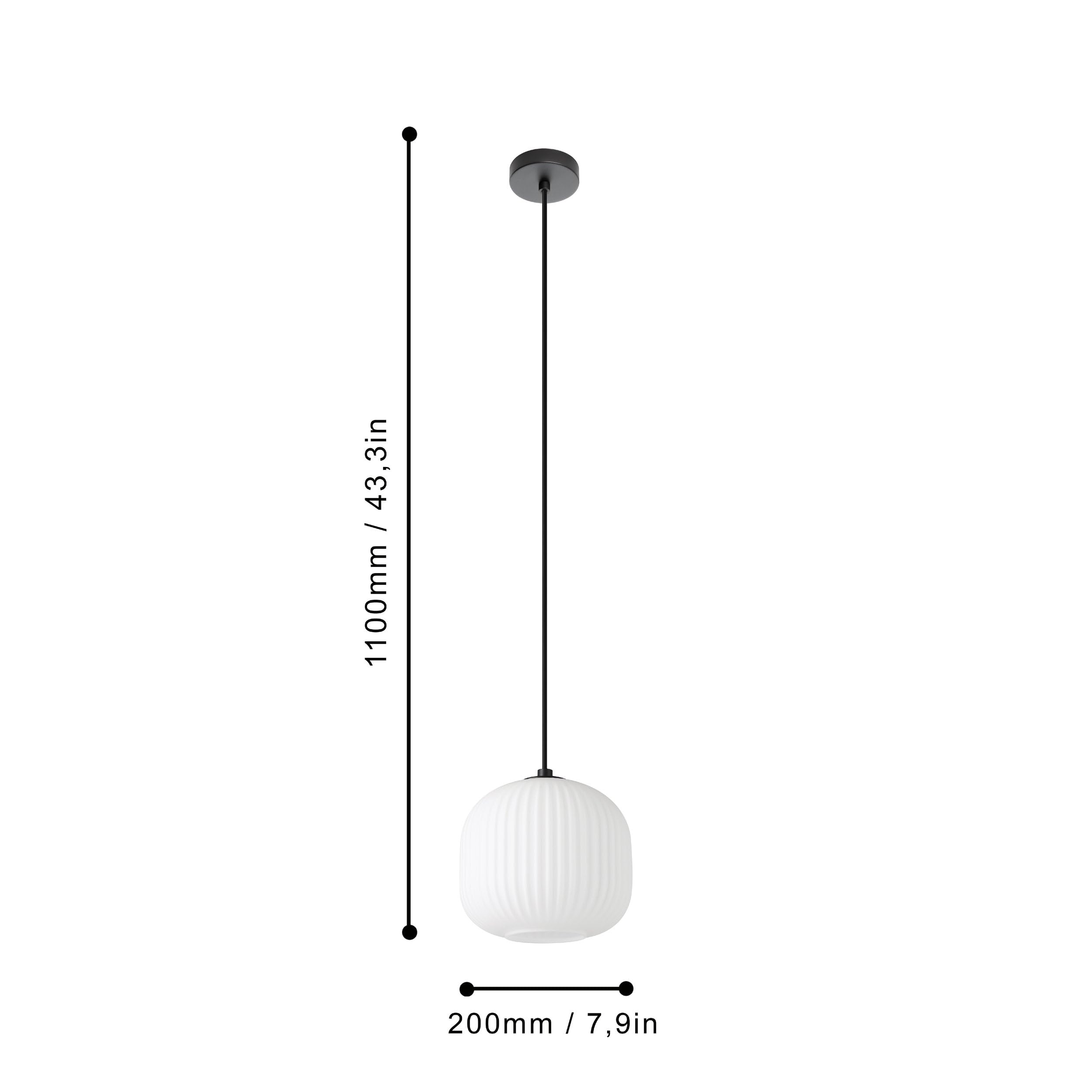 Eglo Suspension luminaire Mantunalle, lampe de plafond suspendue, lustre | salon ou salle à manger en métal noir et verre blanc, douille E27, Ø 20 cm