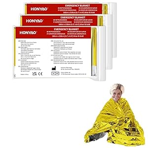 HONYAO Reddingsdeken, EHBO Deken Goud Zilver, 210 × 160cm, Nooddeken perfect Voor Buiten, Wandelen, Survival, Marathons of Eerste Hulp, Scheurvast & Waterdicht