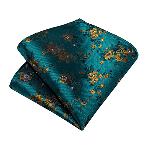 Image of DiBanGu Silk Floral Ties for Men Woven Paisley Necktie and Tie Clip Handkerchief Cufflinks Set for Party Wedding
