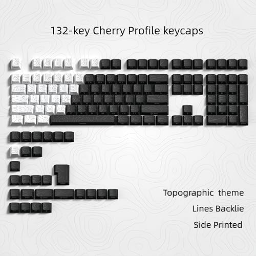 Image of dagaladoo Double Shot PBT keycap Set,White and Black Topographic Keyboard keycaps 60 75 100 Percent,Shine Through Custom keycap Lines Backlit,Cherry Profile Key caps for US Layout Mechanical Keyboard