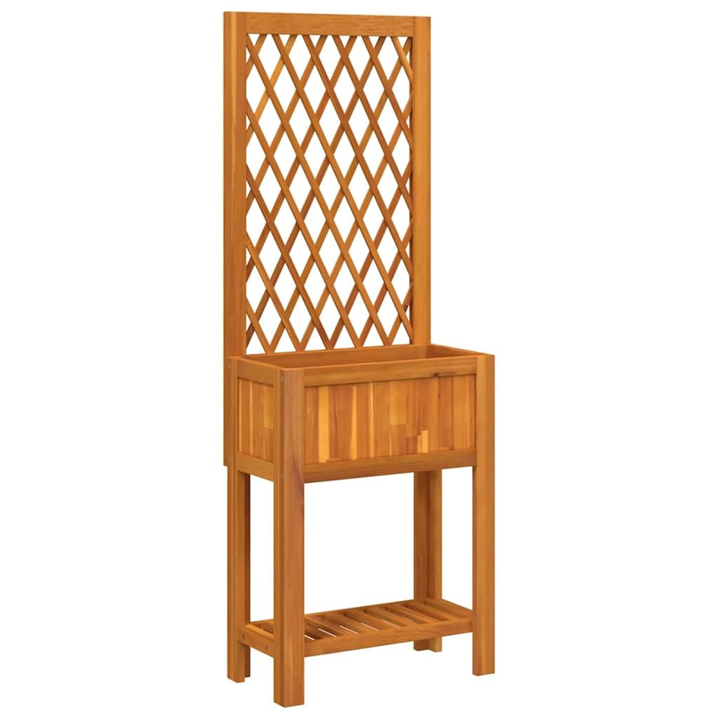 Jardinera con celosía y estante de madera maciza de acacia 55 x 29,5 x 152 cm para plantas trepadoras de jardín y terraza, estructura estable con panel decorativo y estante