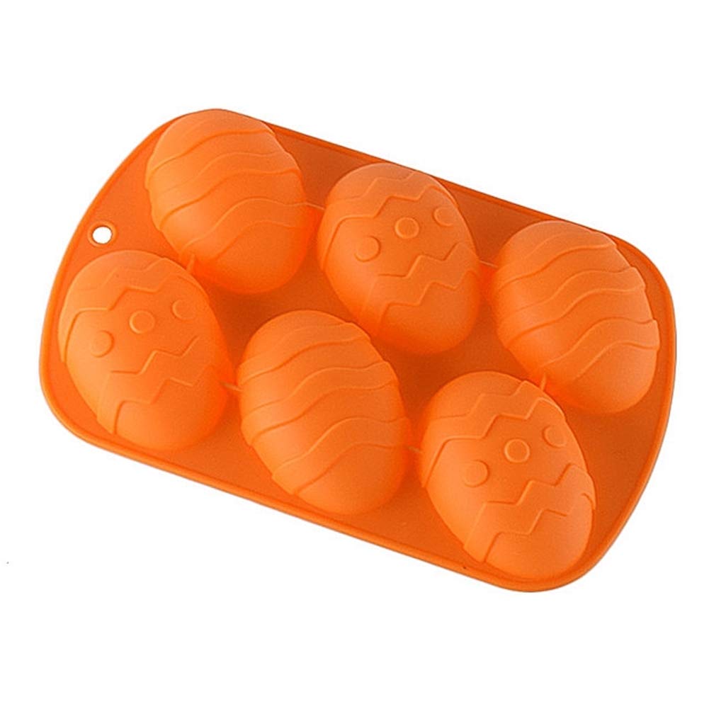 Haoshics Easter Egg Silicone Chocolate Mould Large 6-Cavity Egg Shaped Silicone Mold, Baking Mold for Making Hot Chocolate Bomb, Cake, Jelly, Mousse (Orange-1PCS)