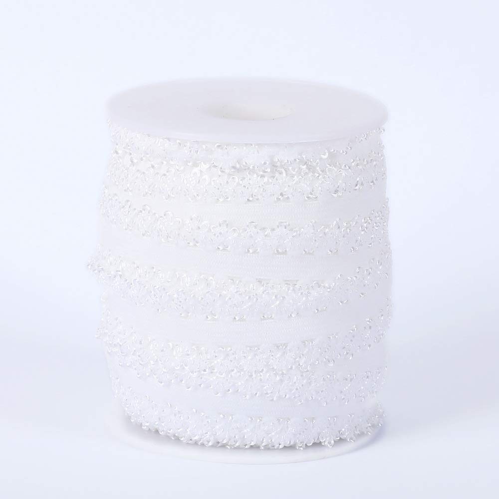 Un rollo de 16 yardas de encaje elástico con borde de picot de 3/4 pulgadas, bordes volantes, cinta elástica, encaje para diademas (blanco)