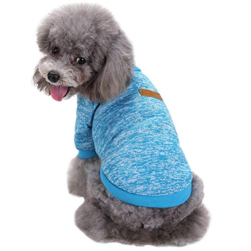 Image of Pet Dog Classic Knitwear Sweater Warm Winter Puppy Pet Coat Soft Sweater Clothing for Small Dogs (S, Light Blue)