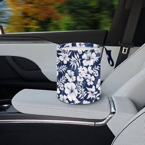 Image of Retro Flower Car Trash Bin with Adjustable Buttons Car Garbage Can Multipurpose Car Storage Bag Collapsible Reusable