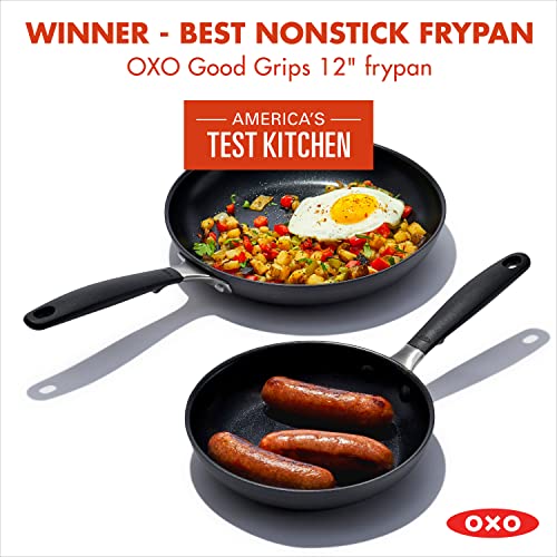 OXO Good Grips 8" and 10" Frying Pan Skillet Set, 3-Layered German Engineered Nonstick Coating, Stainless Steel Handle with Nonslip Silicone, Black - Image 5