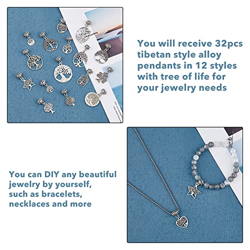 SUPERFINDINGS 32Pcs 16 Styles Tibetan European Dangle Charms Beads Alloy Tree of Life Charm Beads Antique Silver Dangle Spacer Beads Bails Connector for Jewelry Making Hole:1.6mm - Image 4