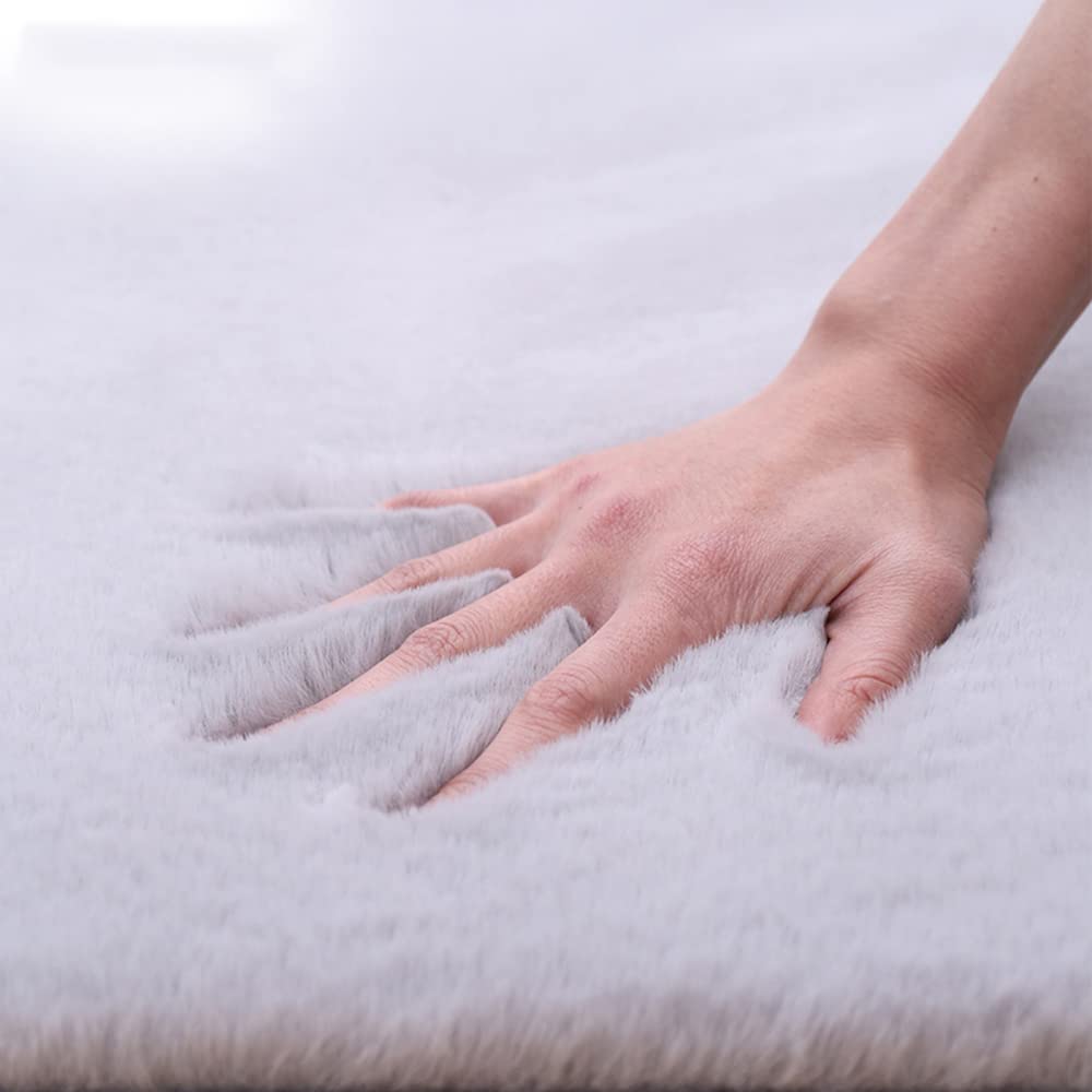 GueTTO Tappeto Peloso a Pelo Lungo 30mm in Finta Pelliccia di Coniglio, Moderna Moquette Antiscivolo per Camera, Soggiorno, vivaio e Decorazione Domestica,Grigio,60 x 120 cm