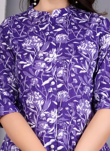 Image of Women's Rayon Floral Printed Short Kurti | Regular Fit | Mandarin Collar | Casual Wear for Office, College