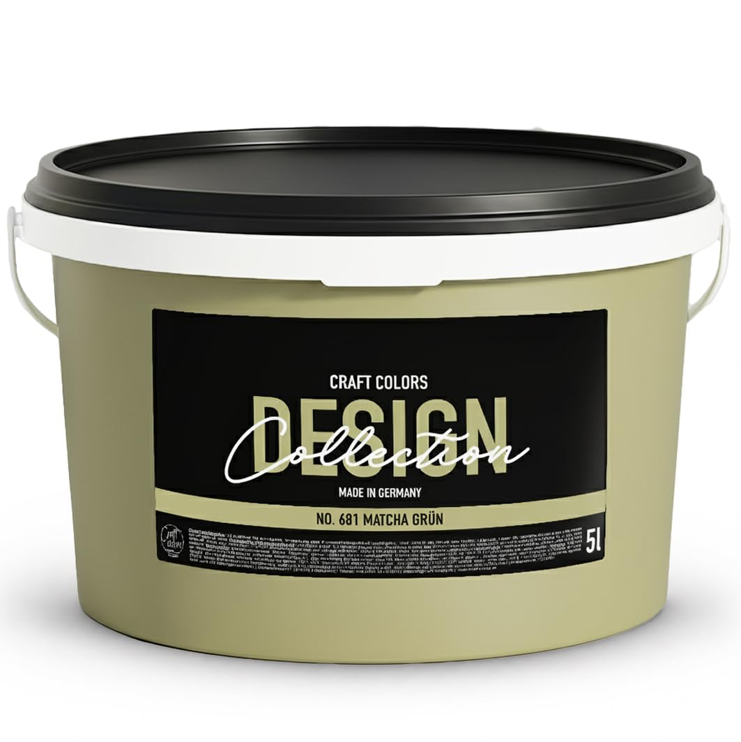 Craft Colors® 5L hochwertige Wandfarbe edelmatt, Kreidefarbe made in Germany, DESIGN Collection No. 681 Matchagrün