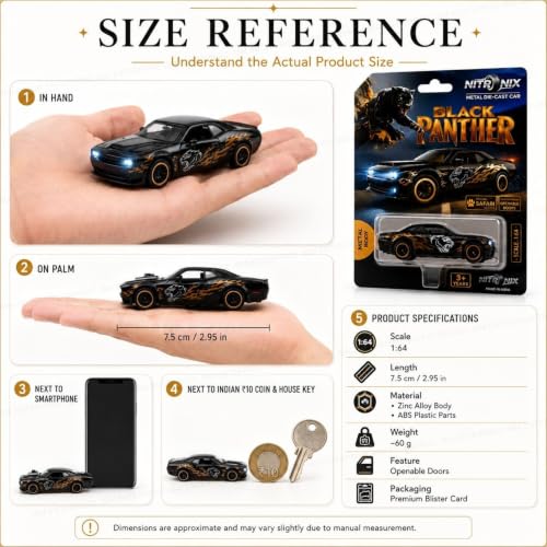 Image of 1:64 Black Panther Premium Die Cast Metal Toy Car for Kids | Mini Sports Car Collectible Model with Free Rolling Wheels, Realistic Design, openale door,Metal Vehicle, Birthday Gift for Boys & Girls