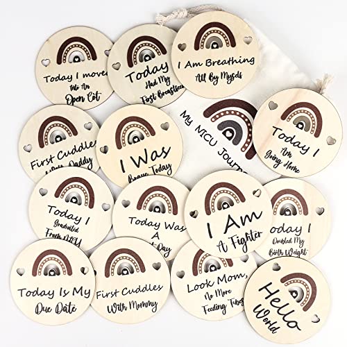 Image of BARUN NICU Baby Gifts - NICU Milestone Cards, NICU Mom Gifts, Wood Special Moment Photo Milestone Cards for NICU Baby Essentials, NICU Baby Must Haves, Preemie Baby NICU Decorations, NICU Baby Stuff