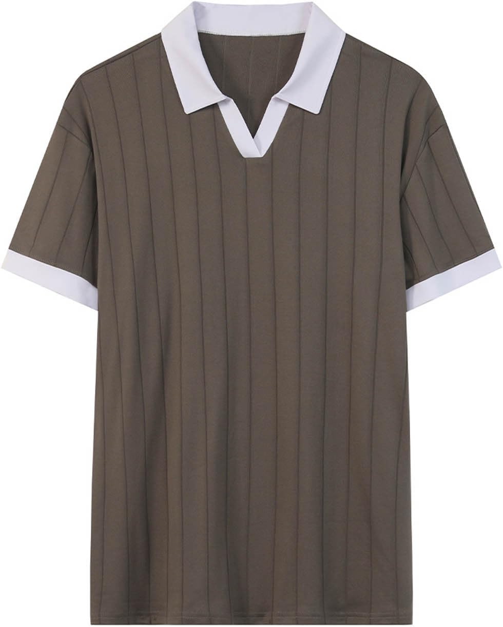 Mens Collared Shirt Textured Knit Tops Casual Short Sleeve Tee Summer Vacation Shirt Beach Stretchy Golf Shirts