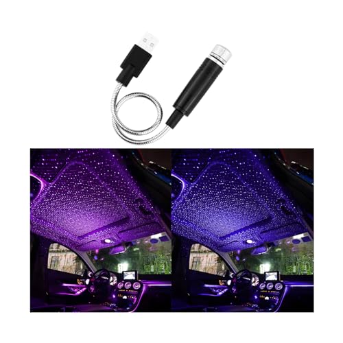 ANFTDCO Car USB Star Night Light, Portable Vehicle Roof Romantic Starry Sky Projector Decor Light, Flexible Automotive Interior Ceiling Atmosphere Lamp Decoration, Universal for Vehicles (Blue Purple)