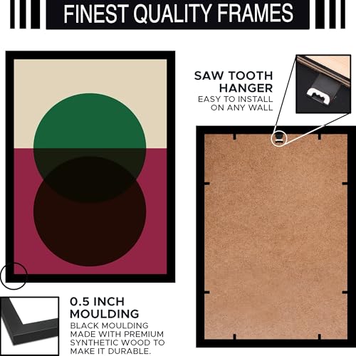 Image of BLINKART Vintage Bauhaus Retro Geometric Aesthetic Poster Gallery | Colorful Wrap Framed For Home Office Studio Living Room Modern Art Studio Decoration Abstract Shapes | (d142) | 13x10 Inch