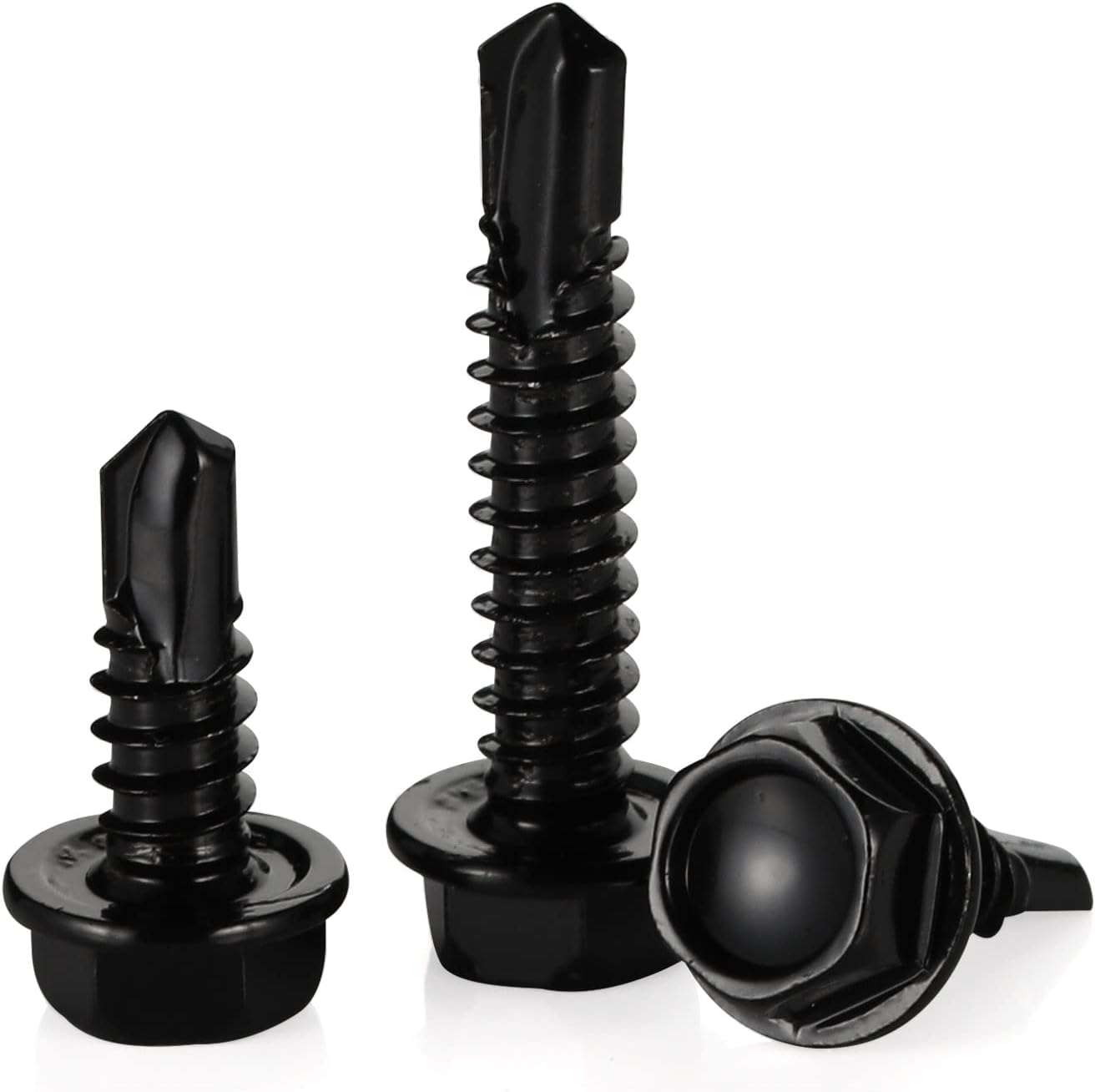 #12 x 3/4" Hex Washer Head Self Tapping Screws, Self Drilling Sheet Metal Tek Screws, 410 Stainless Steel Black Oxide, 50 PCS
