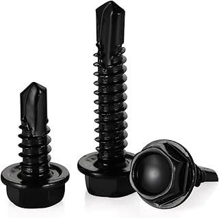 #12 x 1 Hex Washer Head Self Tapping Screws, Self Drilling Sheet Metal Tek Screws, 410 Stainless Steel Black Oxide, 50 PCS
