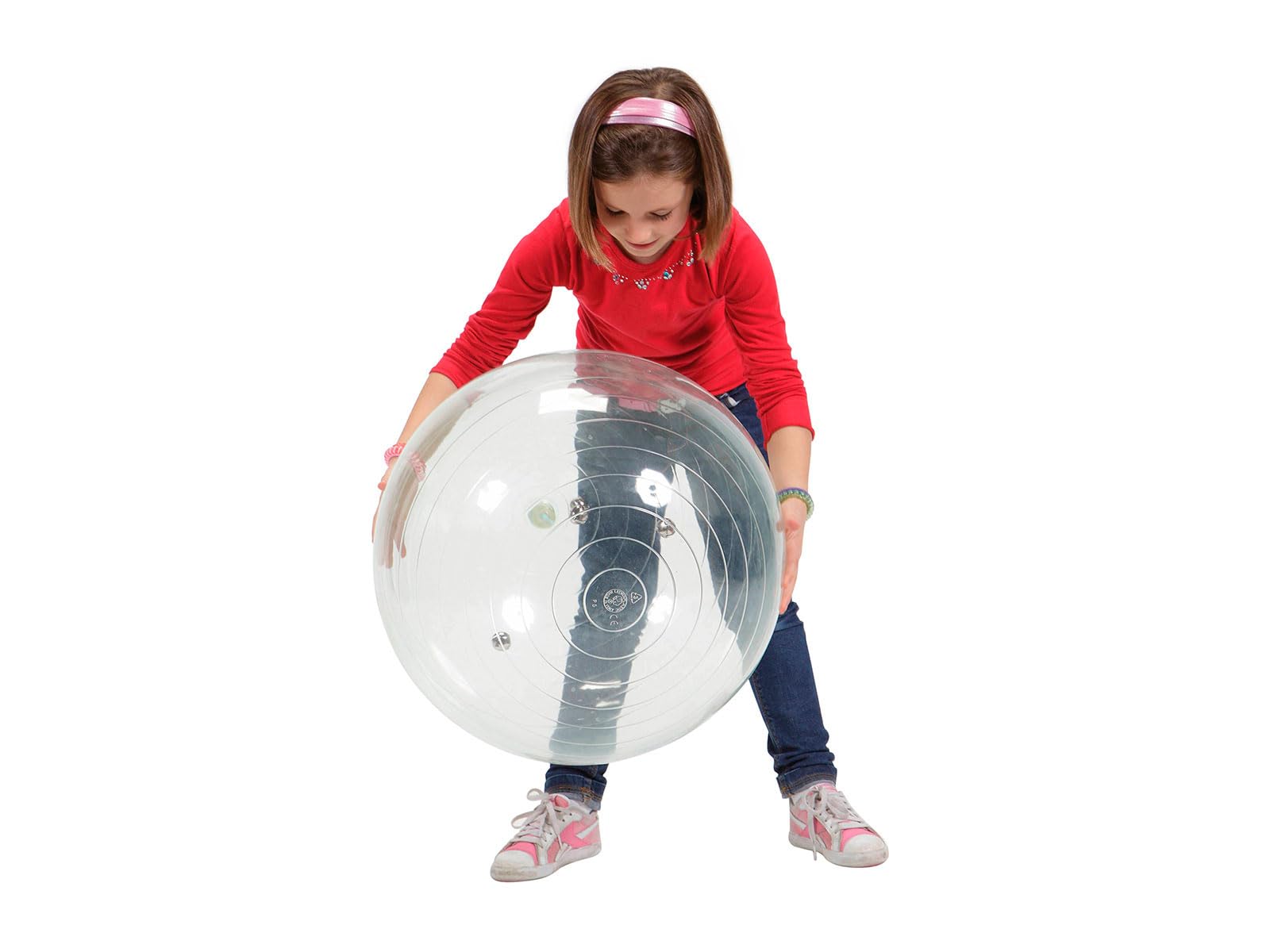 GYMNIC Jinglin’ Ball Palla sonora trasparente Ø 50 cm con campanellini interni, strumento terapeutico e ludico per sviluppare percezione, coordinazione e movimento