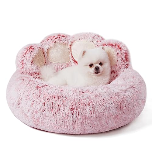 Jiupety Lit Rond pour Chien Chat de Forme de la Patte, Panier pour Chien en Forme de Beignet, Grand Format Le diamètre est de 66 cm, Confortable et Doux,...