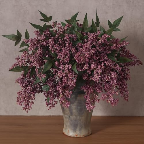 Juxdp 6 Pcs 17 Artificial Nandina Berry Stem Faux Berry Spray(Dusty Plum)