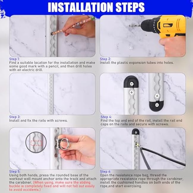 TOBWOLF Resistance Bands Wall Anchor, Heavy Duty Resistance Band Wall Mount System for Gym, Space Saver Aluminum Wall-Mounted Anchor Fitness System for at Home Fitness Workout, Clinic, Physical Rehab