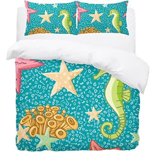 Parure de lit motif monde marin en microfibre douce king size et simple