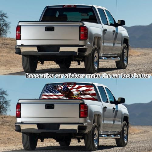 Image of Rear Window Decals for Trucks - 65x17.3 in Back Window American Flag Decals Fit Most Pickup Trucks SUV, Vinyl Back Window Decal Truck Rear Window Graphics for Personalized