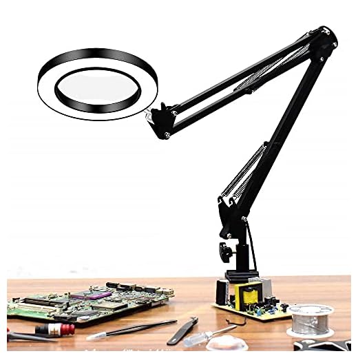 Bureau flexible grand 33cm + 33cm 5X LED USB Loupe verre 3 couleurs Loupe lumineuse lumineuse Loupe lecture/retouche/à souder avec support long