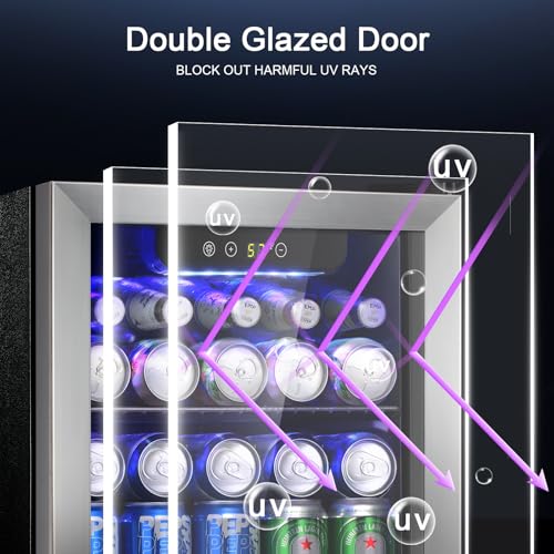 Antarctic Star 48 Can Beverage Refrigerator,12 Bottle Wine Cooler with Stainless Steel Glass Door, Digital Temperature Display,Electronic Temperature Control, Silver on Fridge.com