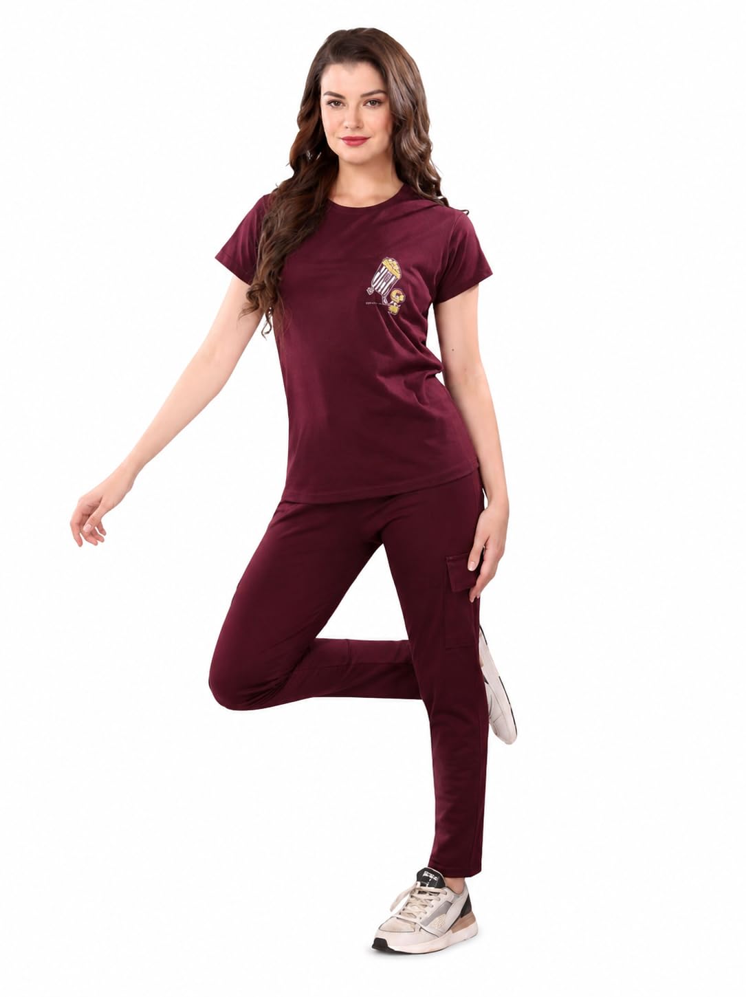 Women's Cotton Set with Graphic Print T-Shirt and Cargo Jogger Pants Casual Regular Fit Lounge Wear Outfit-image-39