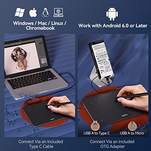 Image of UGEE S640 Graphic Drawing Pen Tablet (6.3 x 4.2 inch Graphic Tablet with 10 Hotkeys Support Windows, Mac, Linux, Android Mobile, Tilt Pressure 8192 Level Pressure Battery -Free Stylus)