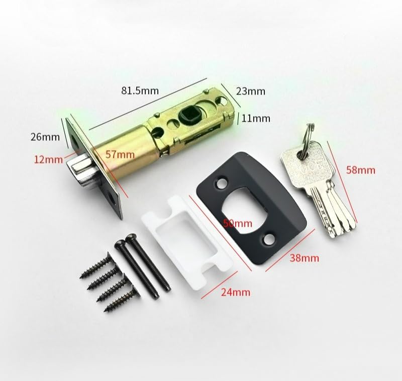 Indoor Three Bar Handle Lock Room Door Household Universal 1Pcs(Black with Key)