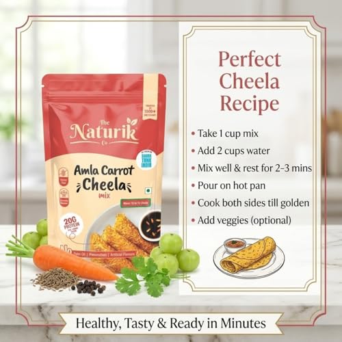 Image of The Naturik Co Millet Carrot Cheela Mix - 200 gm, Ready to Cook Millet Chilla /Dosa| Healthy & Instant Breakfast | Anytime Snack for Kids and Family | As Seen On Shark Tank