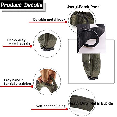 Image of Tactical Dog Collar and Leash Set Adjustable Military Nylon Dog Collar with Control Handle and Heavy Duty Metal Buckle for Large Dogs(Green XXL
