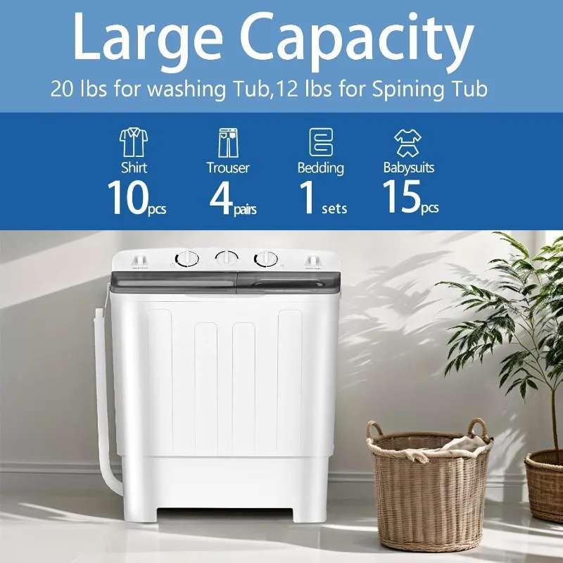 Image of Zyvola Compact Twin Tub Washing Machine with Built-in Drying Rack | 32lb Capacity, Ideal for Apartments, RVs & Dorms