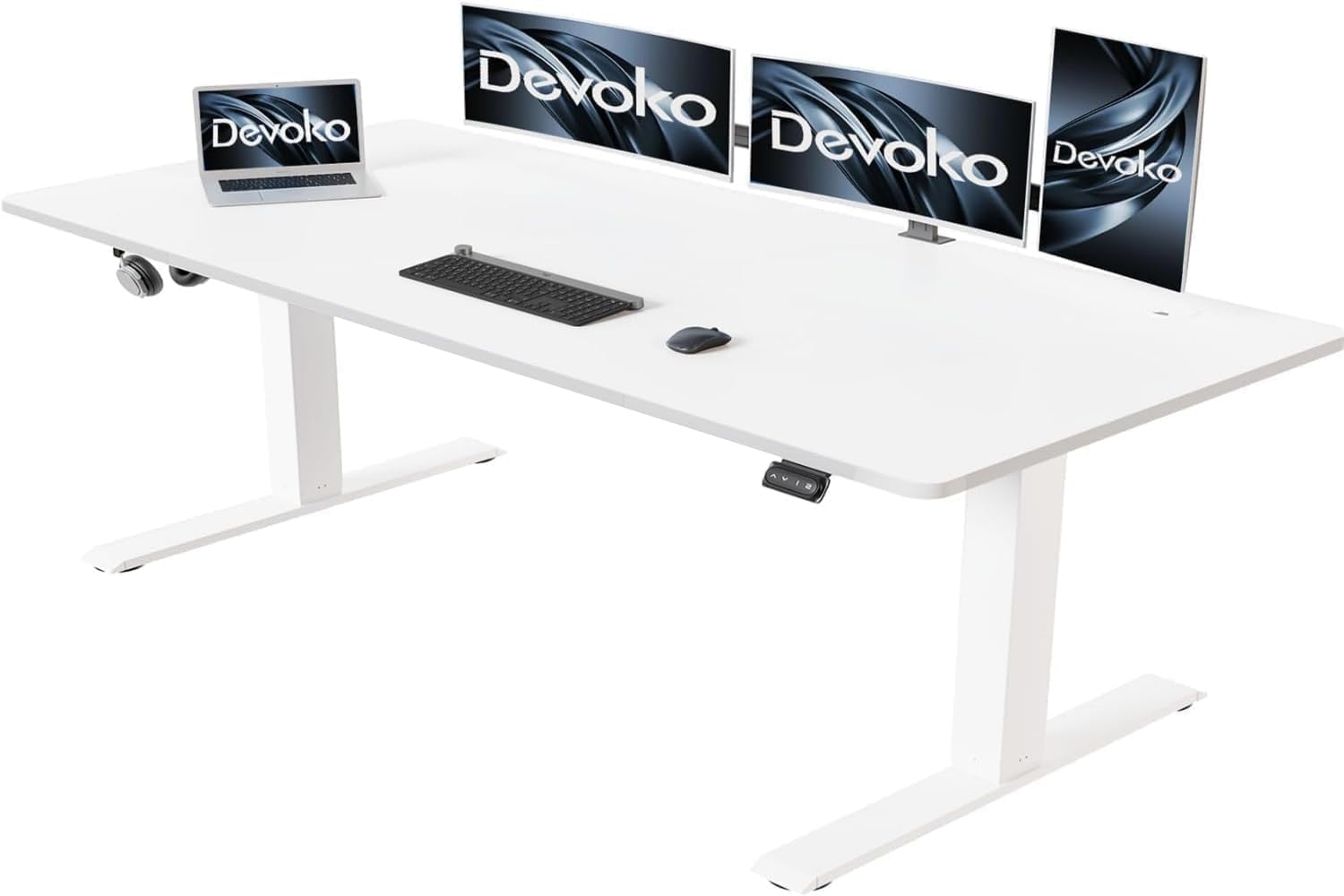 Devoko Höhenverstellbarer Schreibtisch mit Kabelwanne, Elektrisch Höhenverstellbarer Stabiler Stehpult, Computertisch 2-Funktions-Memory, Ergonomischer Steh-Sitz Tisch