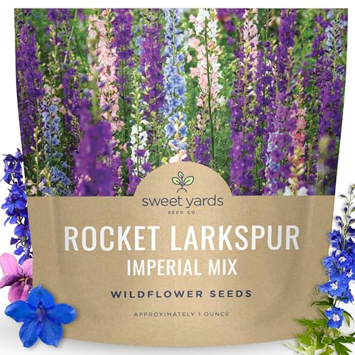 Rocket Larkspur - Imperial Mix - Large 1 Ounce Packet - 8 000 Flower Seeds for Planting - Consolida ajacis