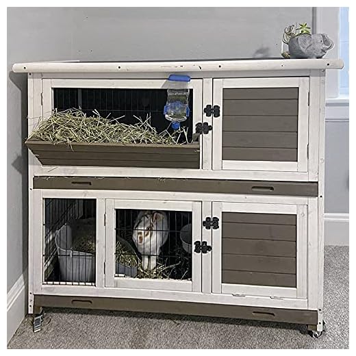 Aivituvin Rabbit Hutch Indoor and Outdoor 2- Story Bunny cage on Wheels - Deep No Leakage Pull Out Tray