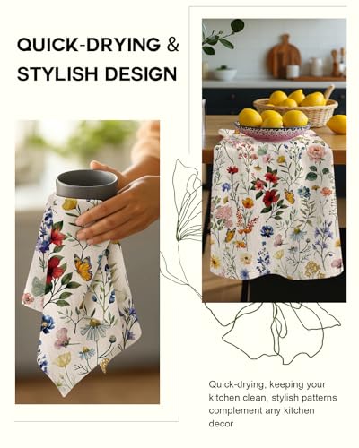 Image of Miss Adola 150GSM Flour Sack Kitchen Towels Set of 2, Vintage Flower | 18 inchx26 inch, Lightweight, Lint-Free, Pure Cotton, Decorative, with Hanging Loop, Absorbent, Softer after Wash, Giftable Package