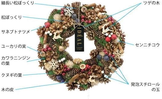 クリスマスリース ブラウンフォレスト2025 34cm Lサイズ 天然素材 1614A 壁 飾り 玄関 豪華 かわいい おしゃれ