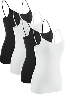 Ymmchy Damen Unterhemden Leibchen Tank Tops Spaghettiträger Verstellbare 4-Pack