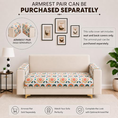 Image of Homerz Premium Printed Quilted Velvet Sofa Slip Cover Protector with Tassels, Sofa Mat, Exact Size, Antislip Cover (Mosaic, 2 Seater, Half)
